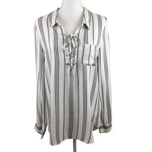 Elan Stripe Tunic Top With LaceUp Neckline Size Medium